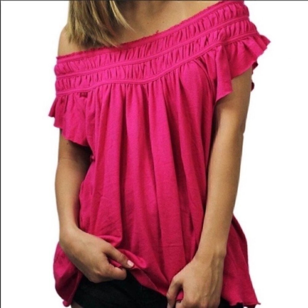 Free people  Women Coconut Gather Ruffle Sleeve top, Sz Medium